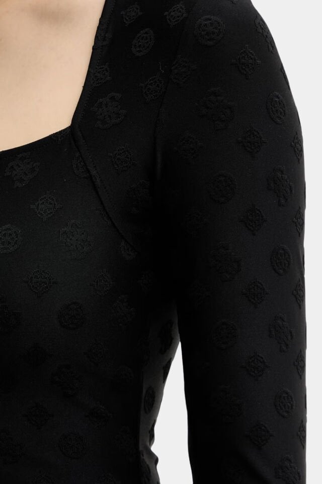 Guess Logo Jakarlı Üst Siyah