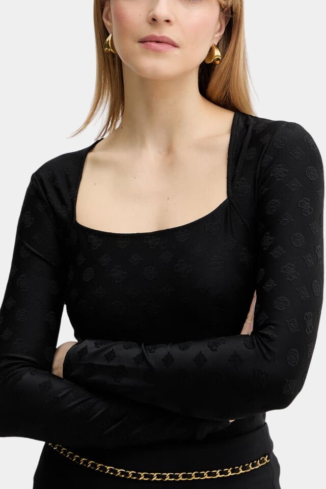 Guess Logo Jakarlı Üst Siyah