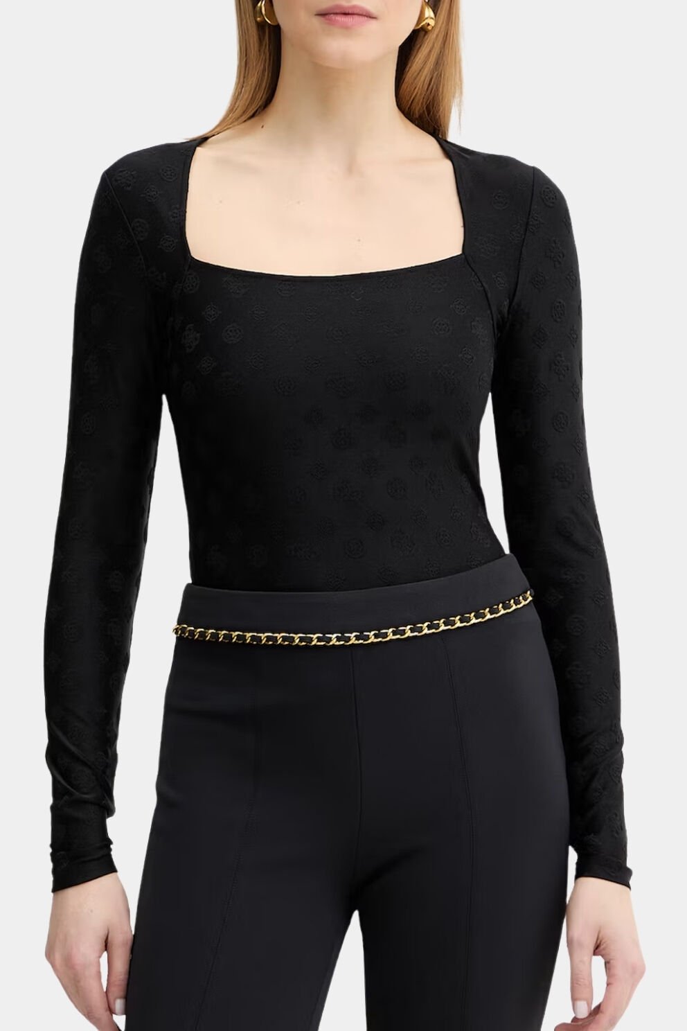 Guess Logo Jakarlı Üst Siyah