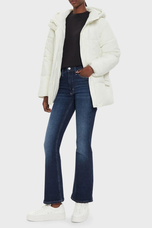 Calvin Klein Kadın Kemerli Puffer Mont Ekru