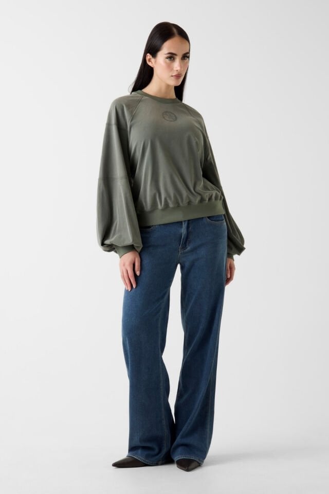 Guess Hacimli Kollu Yeşil Renkli Sweatshirt