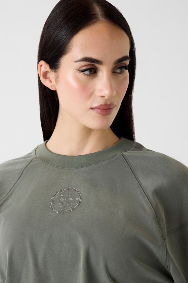 Guess Hacimli Kollu Yeşil Renkli Sweatshirt