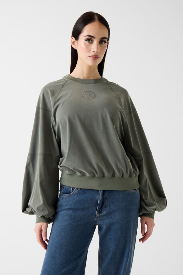 Guess Hacimli Kollu Yeşil Renkli Sweatshirt