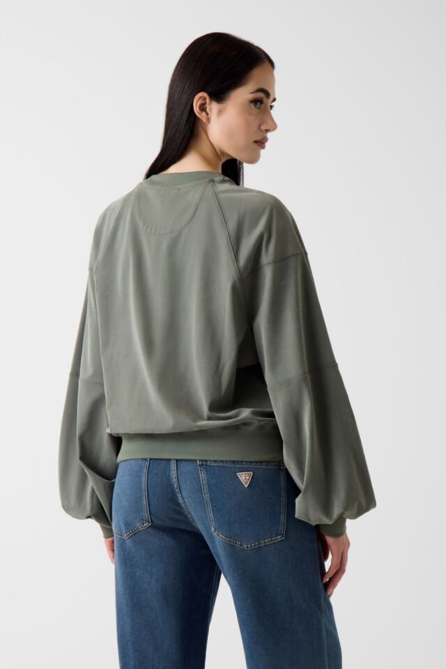 Guess Hacimli Kollu Yeşil Renkli Sweatshirt