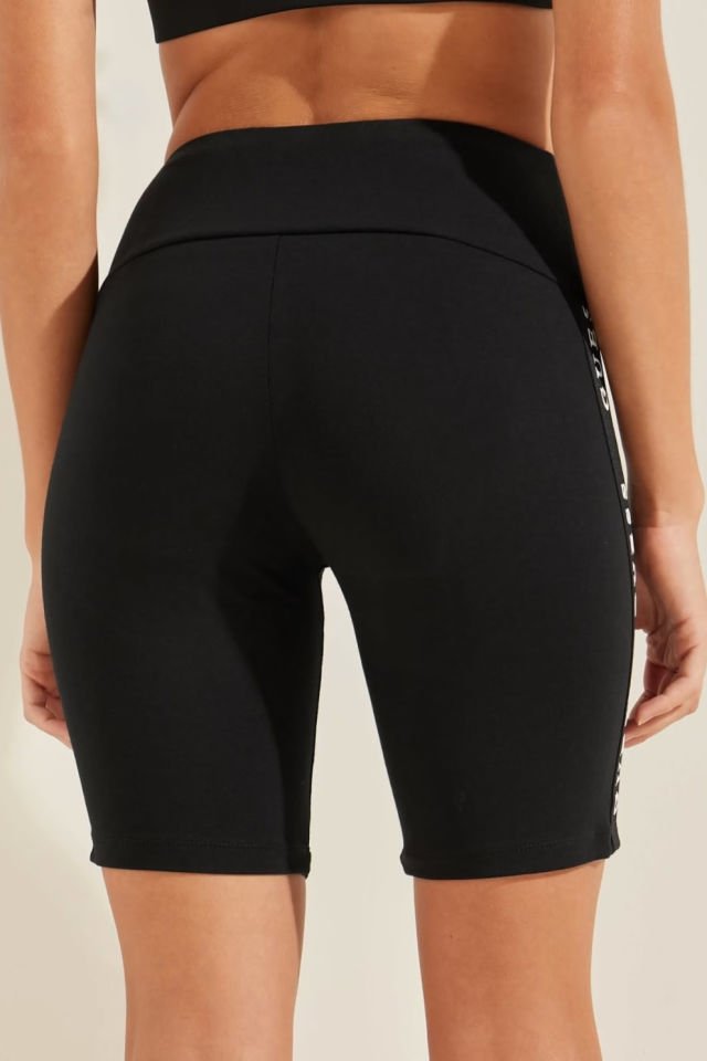 Guess Logo Şeritli Biker Şort Siyah