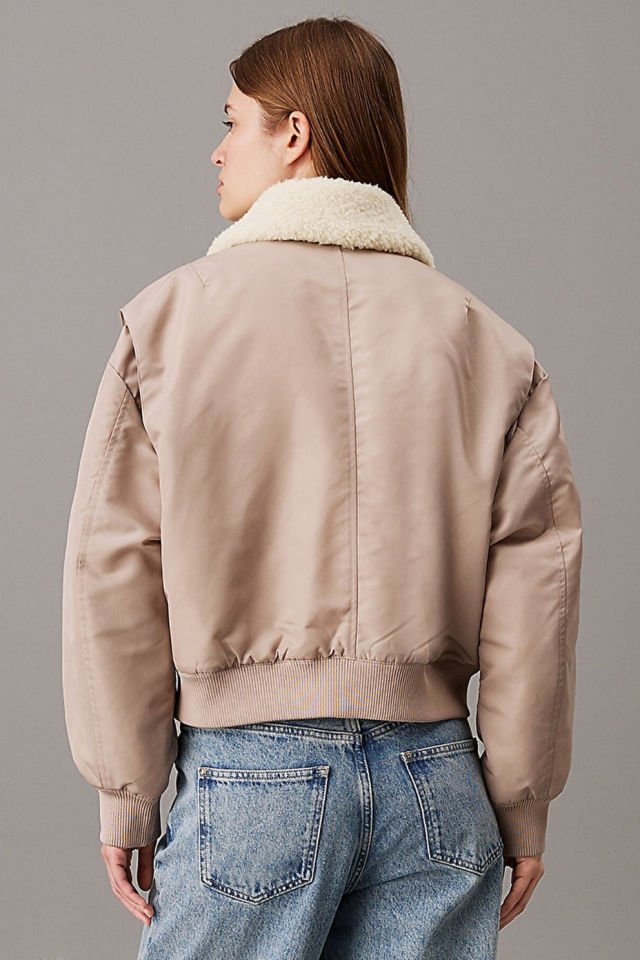 Calvin Klein Yakası Kürklü Ceket Bej