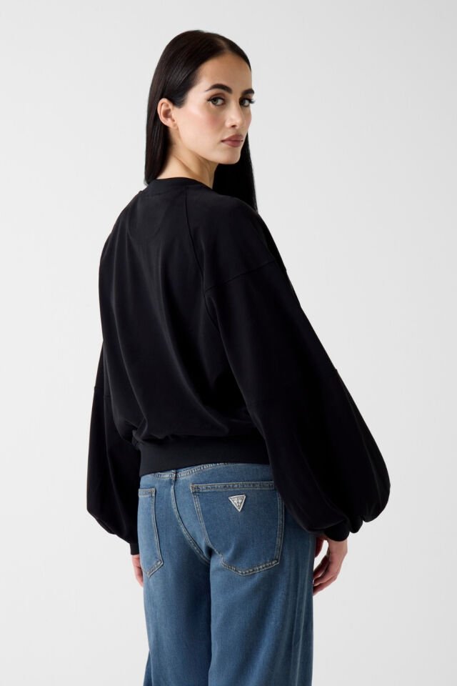 Guess Hacimli Kollu Siyah Renkli Sweatshirt