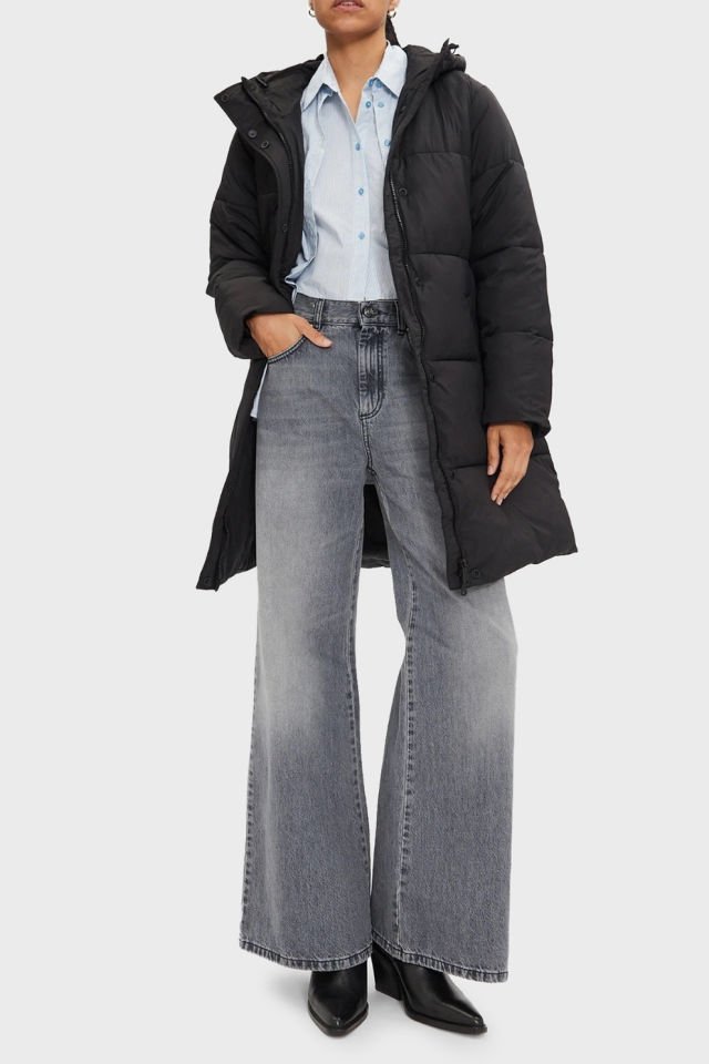 Calvin Klein Comfort Fit Logo Kemerli Uzun Şişme Mont Siyah