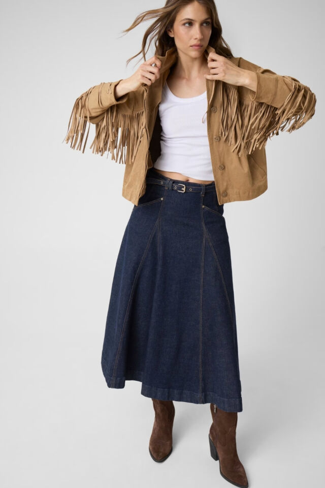 Guess Denim Midi Etek Koyu Mavi