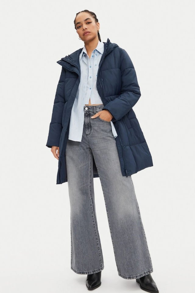 Calvin Klein Comfort Fit Logo Kemerli Uzun Şişme Mont Lacivert