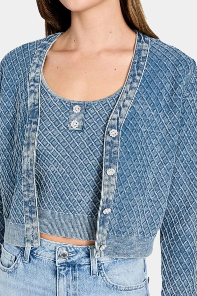 Guess Jeans Dokulu İşlemeli Mavi Hırka