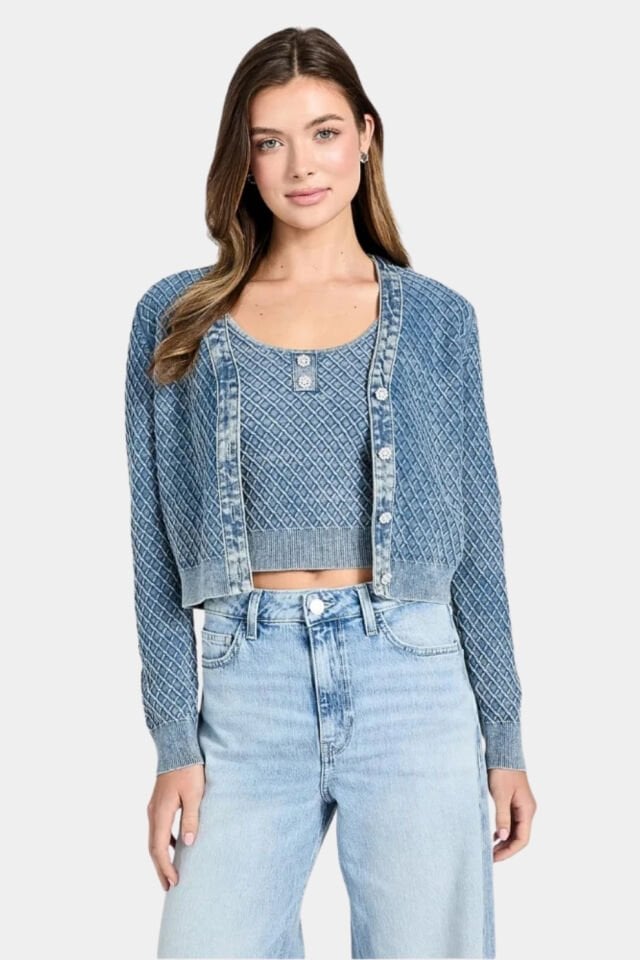 Guess Jeans Dokulu İşlemeli Mavi Hırka