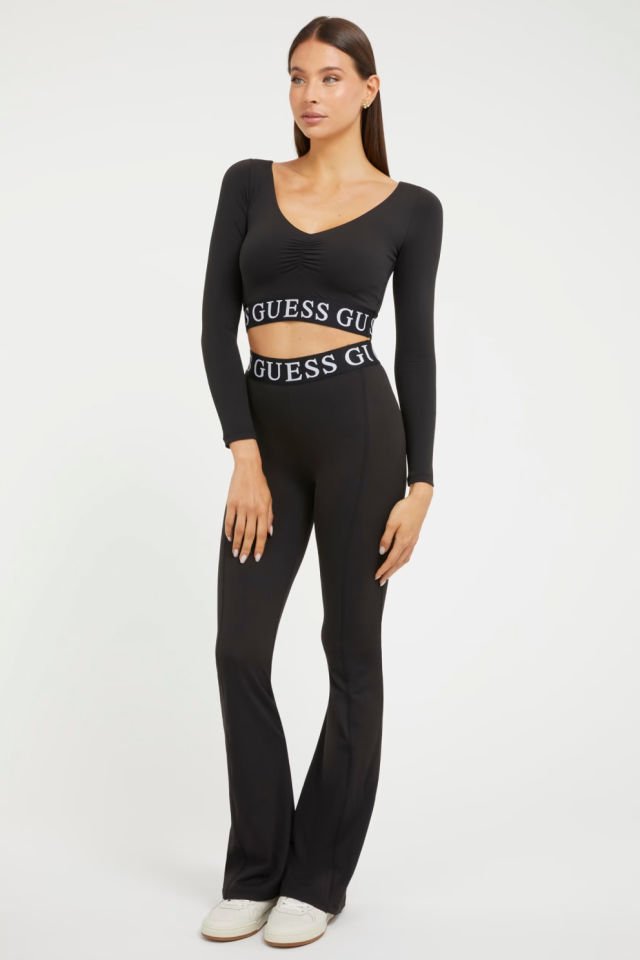 Guess Şerit Logolu İspanyol Paça Pantolon Siyah