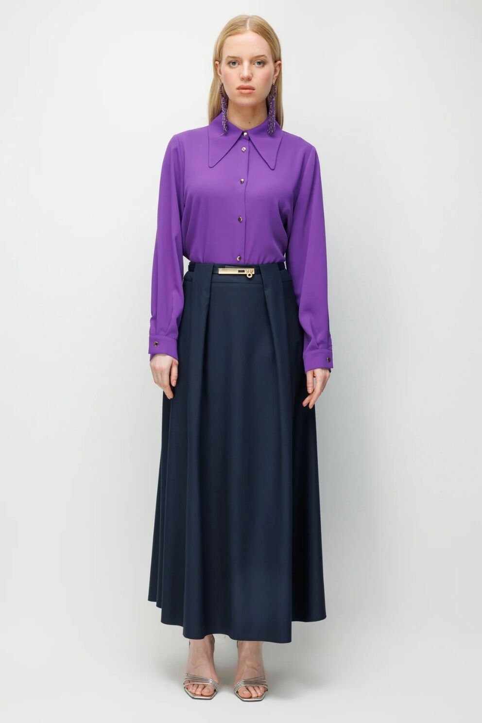 Ghisa Pilikaşe Görünümlü Etek Lacivert