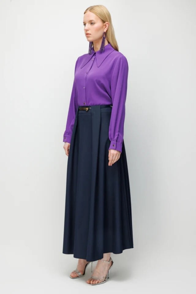 Ghisa Pilikaşe Görünümlü Etek Lacivert