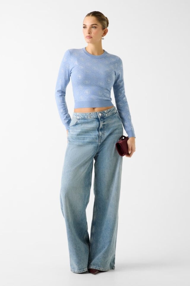 Guess 4G Taşlı Kazak Açık Mavi