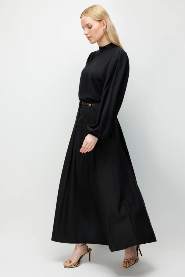 Ghisa Pilikaşe Görünümlü Etek Siyah