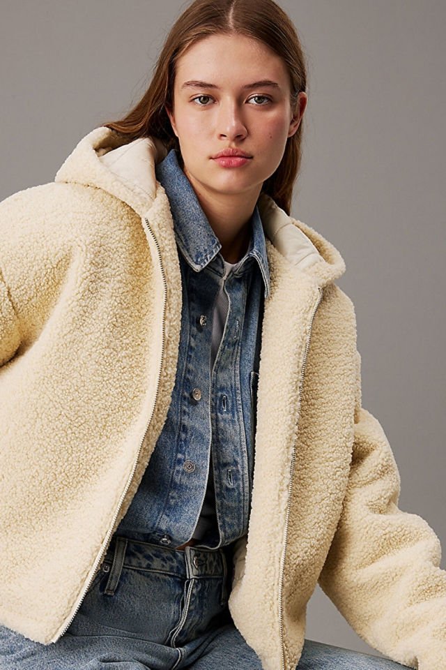 Calvin Klein Kadın Sherpa Ceket Ekru