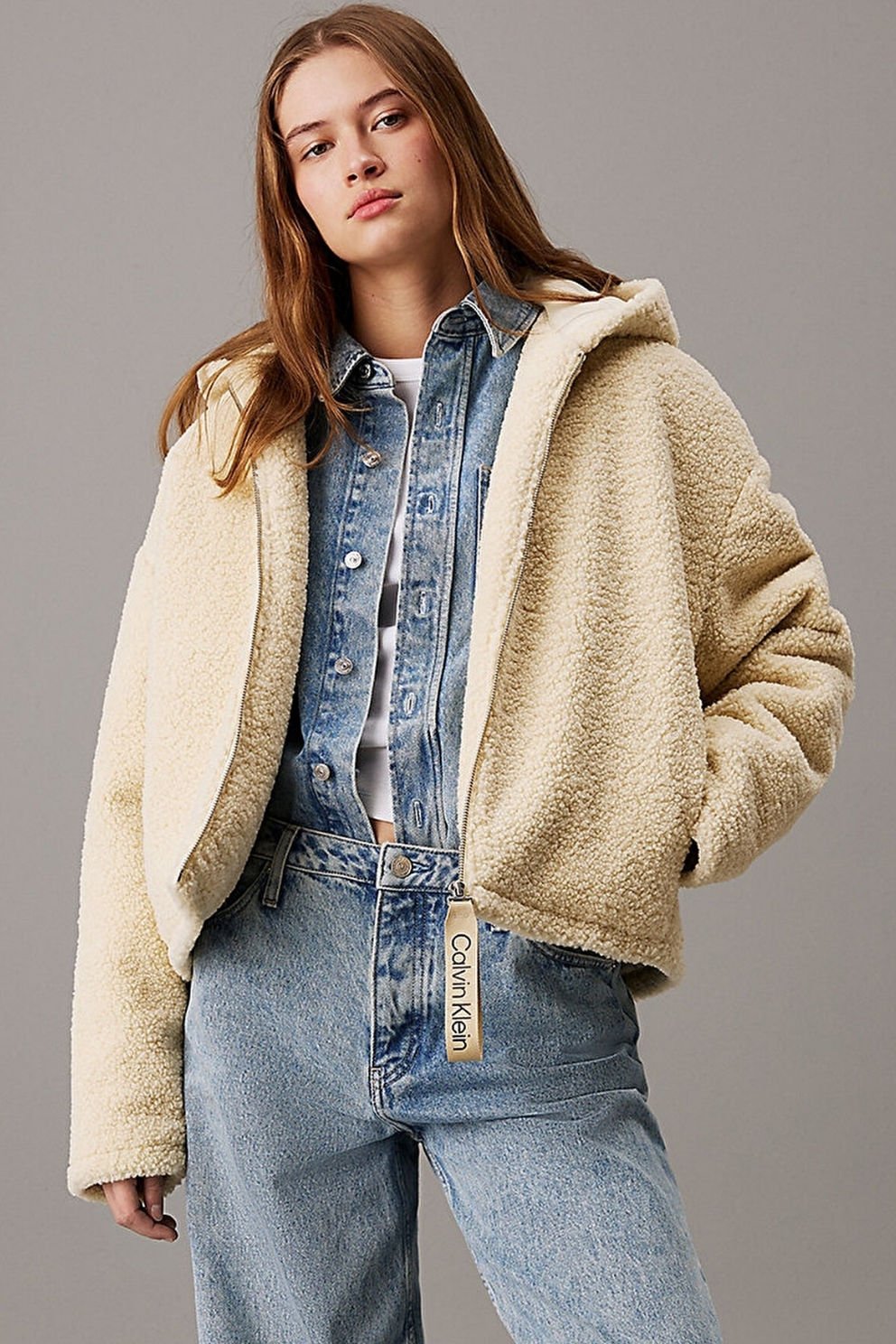 Calvin Klein Kadın Sherpa Ceket Ekru