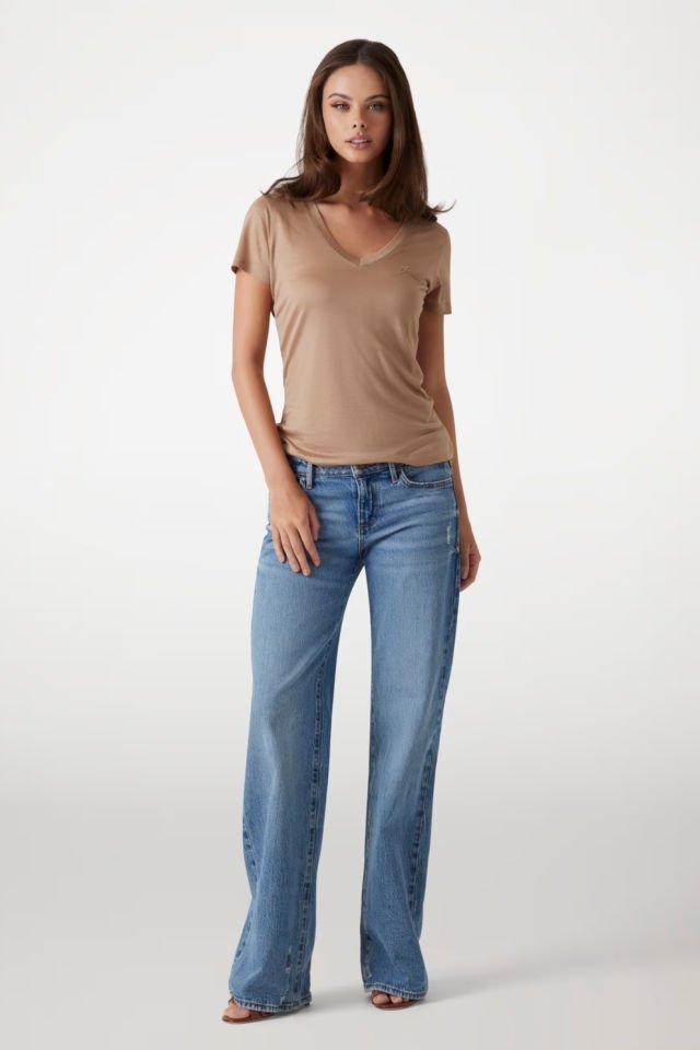 Guess V Yaka T-shirt Kahverengi