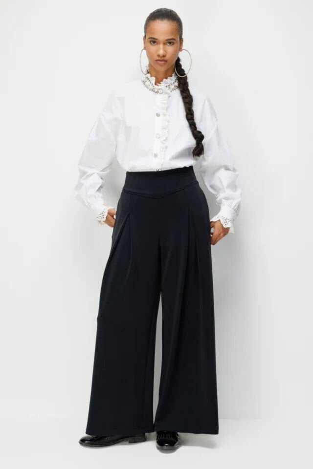 Ghisa Pilikaşeli Geniş Pantolon Siyah