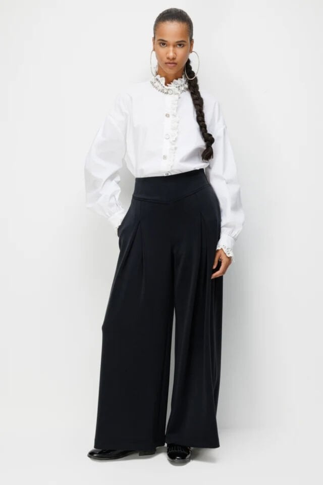 Ghisa Pilikaşeli Geniş Pantolon Siyah