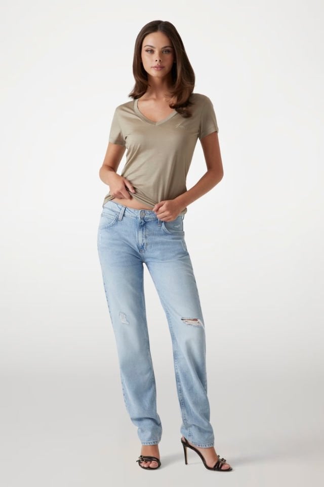 Guess V Yaka T-shirt Krem