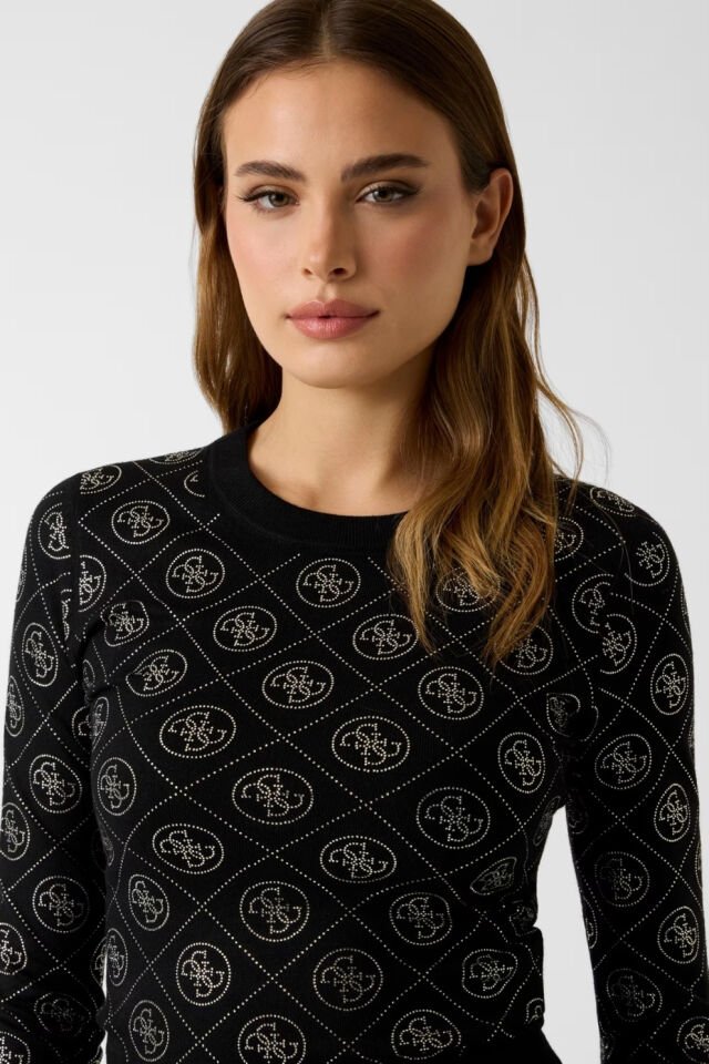 Guess 4G Taşlı Kazak Siyah