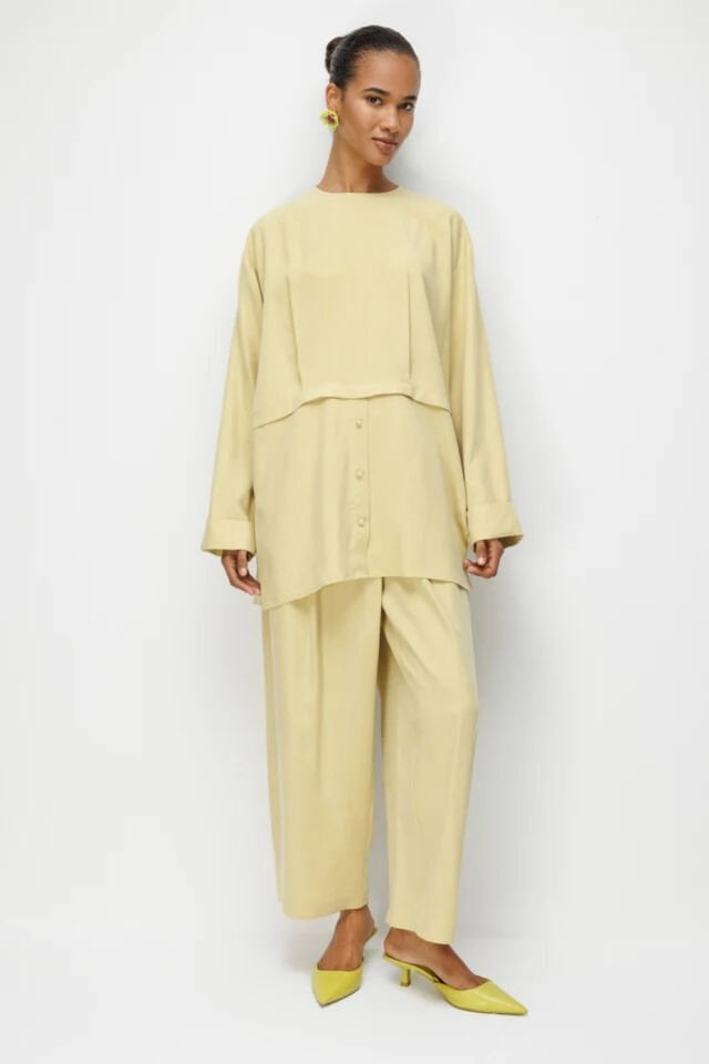 Ghisa Düğme Detaylı Oversize Takım Sarı