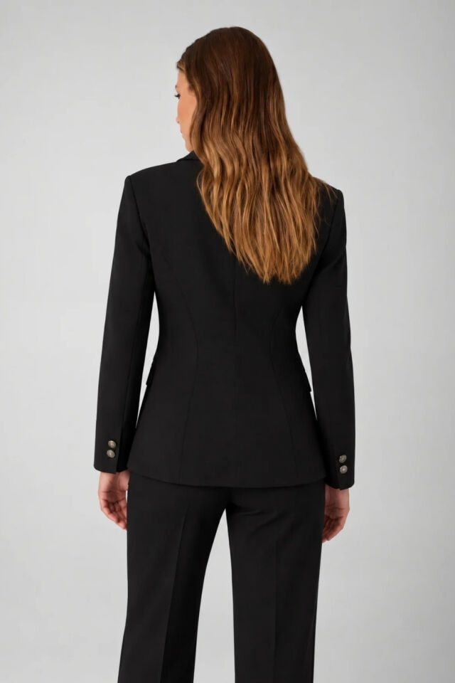 Guess Tek Sıra Düğmeli Logolu Belinde Zincir Detaylı Blazer Ceket Siyah