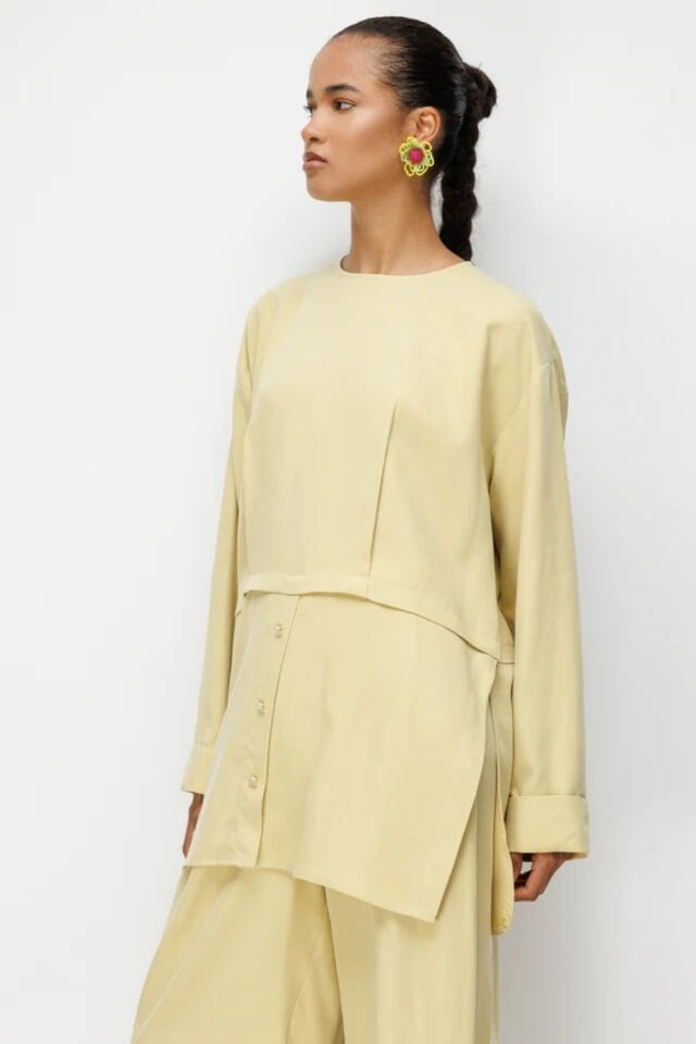 Ghisa Düğme Detaylı Oversize Takım Sarı