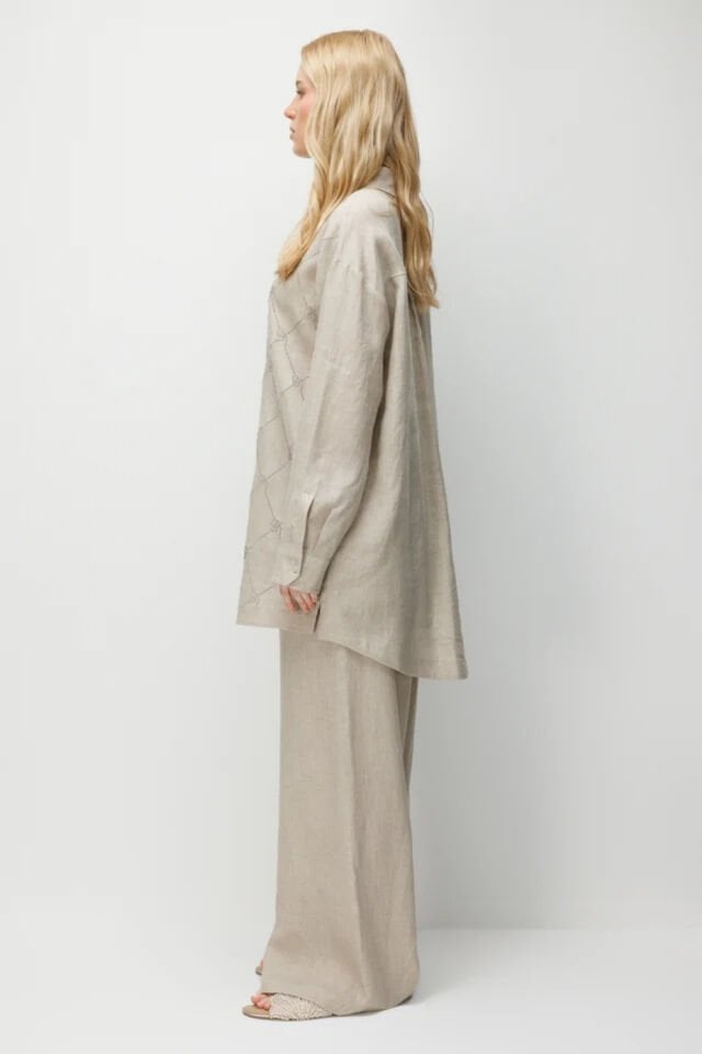 Ghisa Taş Detaylı Keten Takım Taş