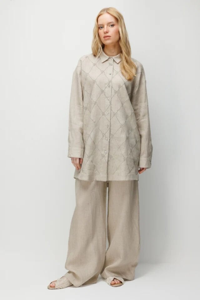 Ghisa Taş Detaylı Keten Takım Taş