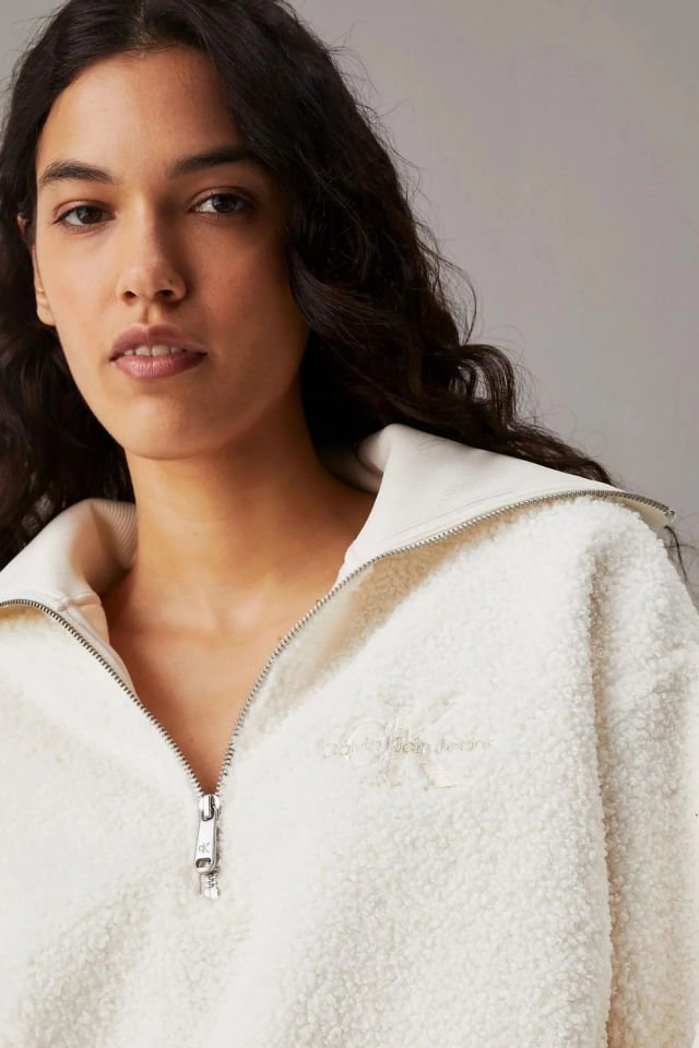 Calvin Klein Terry Fermuarlı Sweatshirt Beyaz