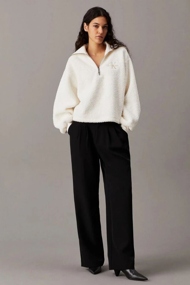 Calvin Klein Terry Fermuarlı Sweatshirt Beyaz