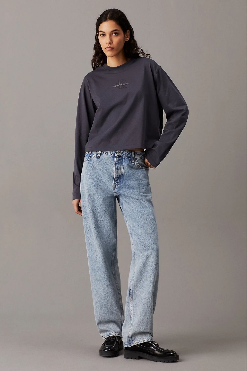 Calvin Klein Bisiklet Yaka Regular Fit Marka Logolu Uzun Kollu Siyah