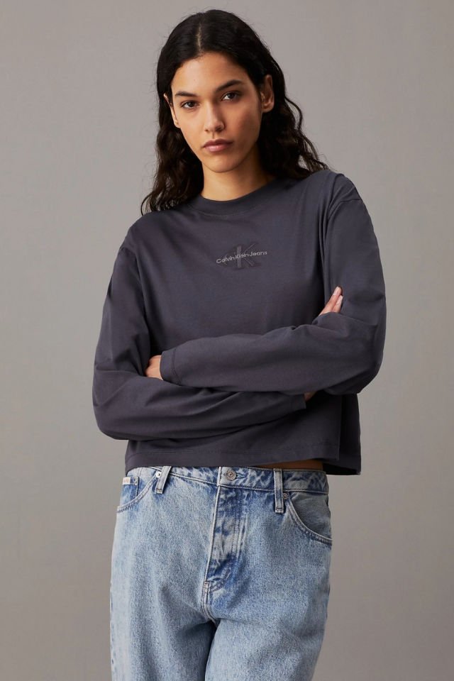 Calvin Klein Bisiklet Yaka Regular Fit Marka Logolu Uzun Kollu Siyah