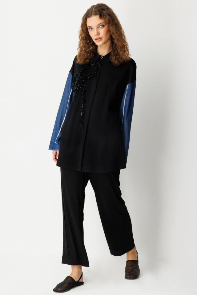 Ghisa Payetli Fiyonk Detaylı Takım Siyah