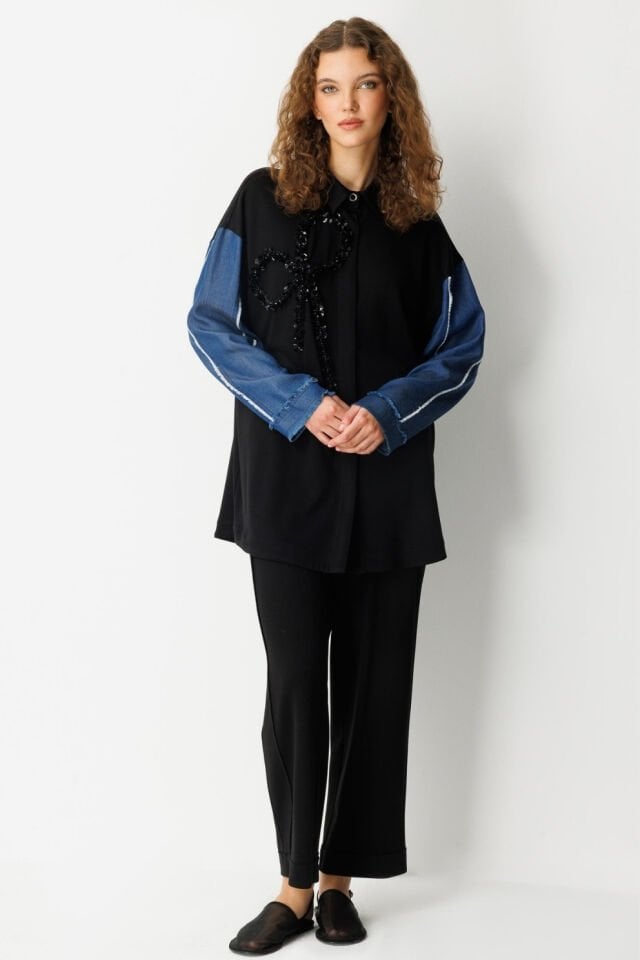 Ghisa Payetli Fiyonk Detaylı Takım Siyah