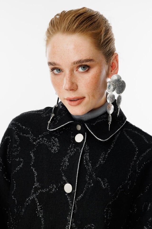 Ghisa Kapitone Kumaş Mixli Ceket Siyah