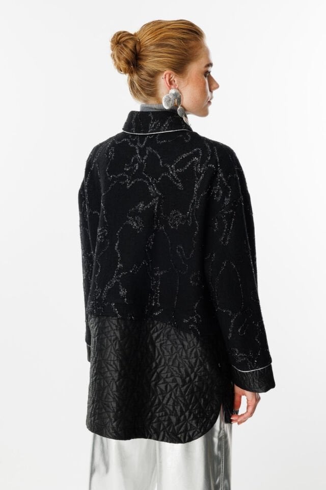 Ghisa Kapitone Kumaş Mixli Ceket Siyah