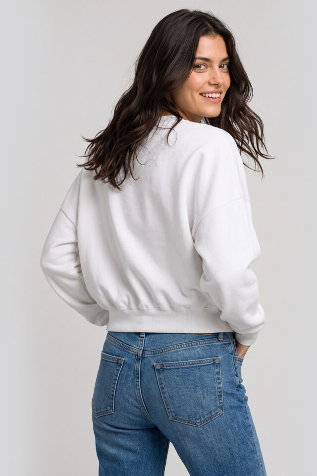 Guess Simli Üçgen Beyaz Sweatshirt