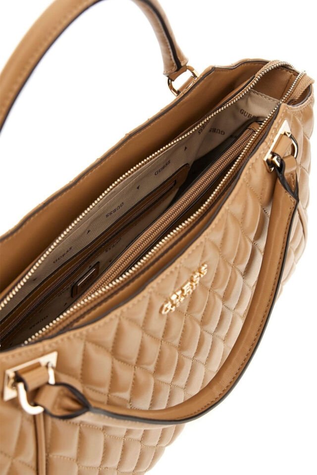 Guess  Valla Kapitoneli Shopper Çanta Kahverengi