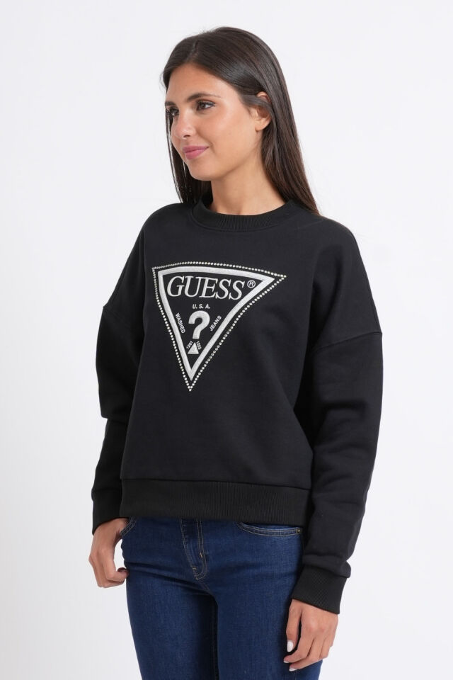 Guess Simli Üçgen Siyah Sweatshirt
