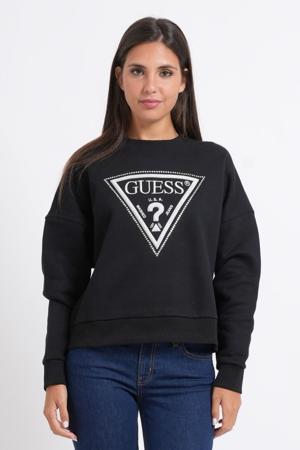 Guess Simli Üçgen Siyah Sweatshirt