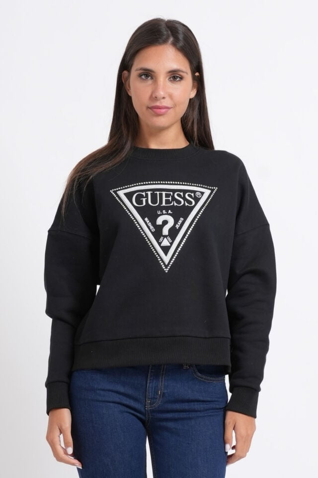 Guess Simli Üçgen Siyah Sweatshirt