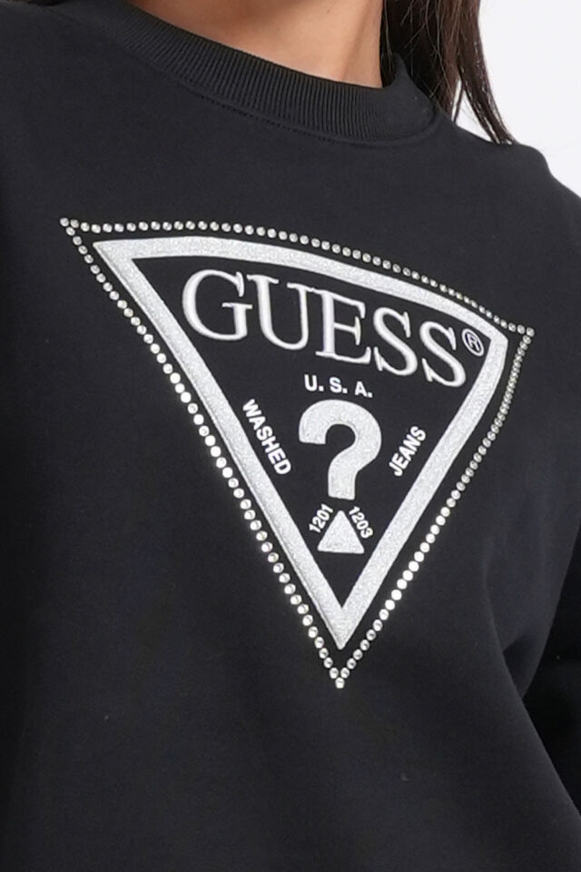 Guess Simli Üçgen Siyah Sweatshirt