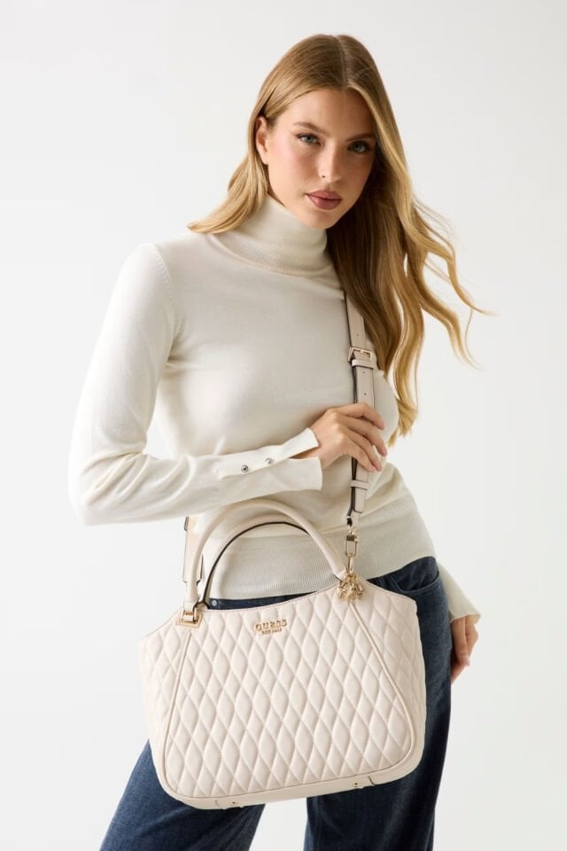 Guess  Valla Kapitoneli Shopper Çanta Krem