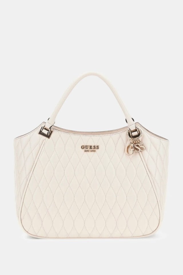 Guess  Valla Kapitoneli Shopper Çanta Krem