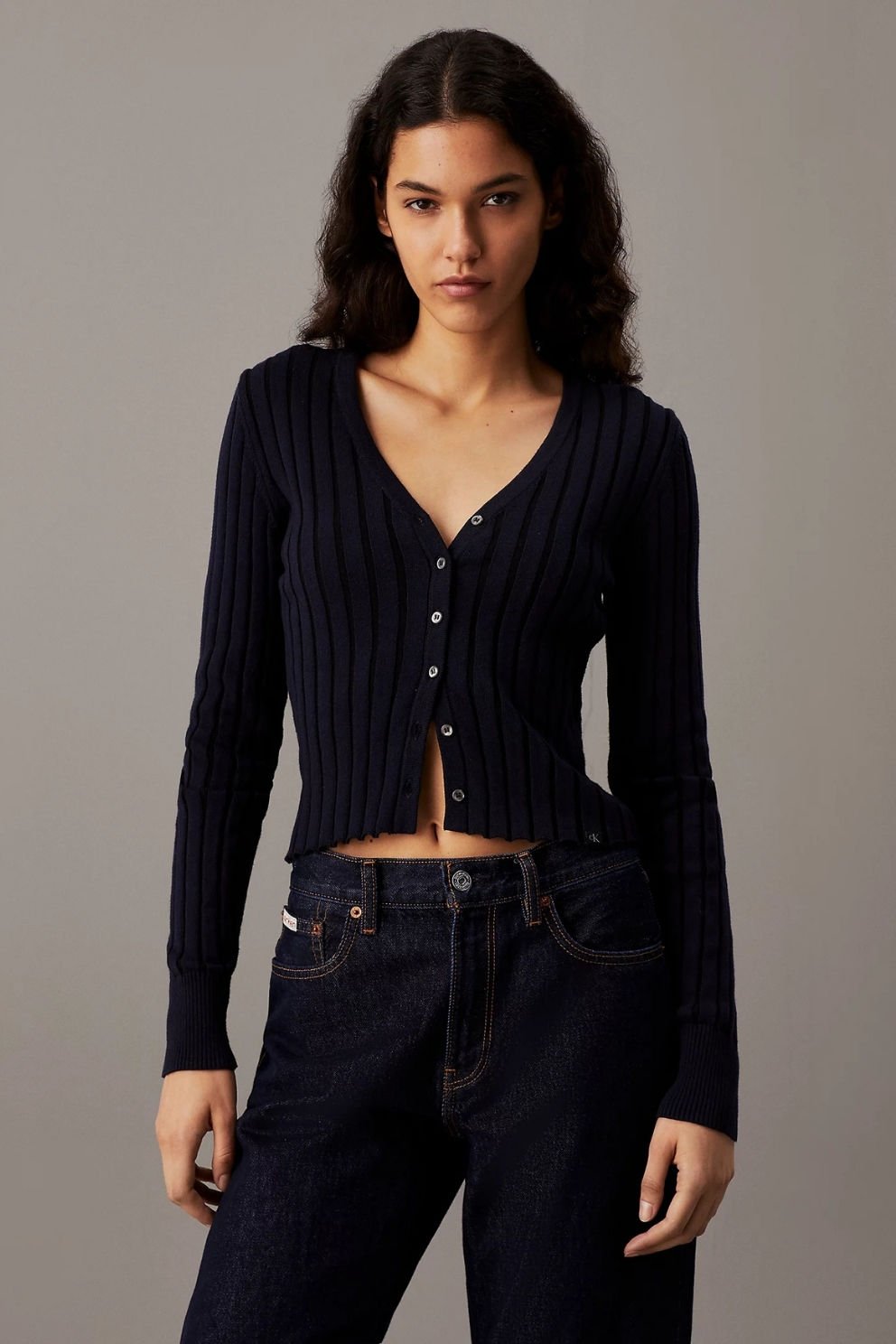 Calvin Klein İnce Kaplamalı Pamuklu Hırka Mürekkep Mavisi